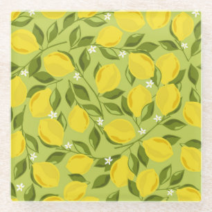 Hand Drawn Lemons Colourful Wallpaper Glass Coaster