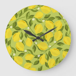 Hand Drawn Lemons Colourful Wallpaper Large Clock