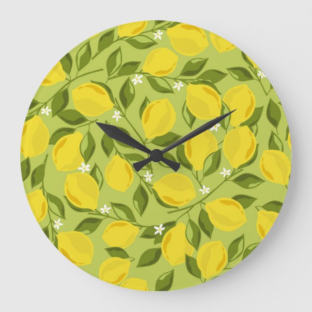 Hand Drawn Lemons Colourful Wallpaper Large Clock (Front)