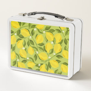 Hand Drawn Lemons Colourful Wallpaper Metal Lunch Box