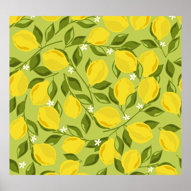 Hand Drawn Lemons Colourful Wallpaper Poster (Front)