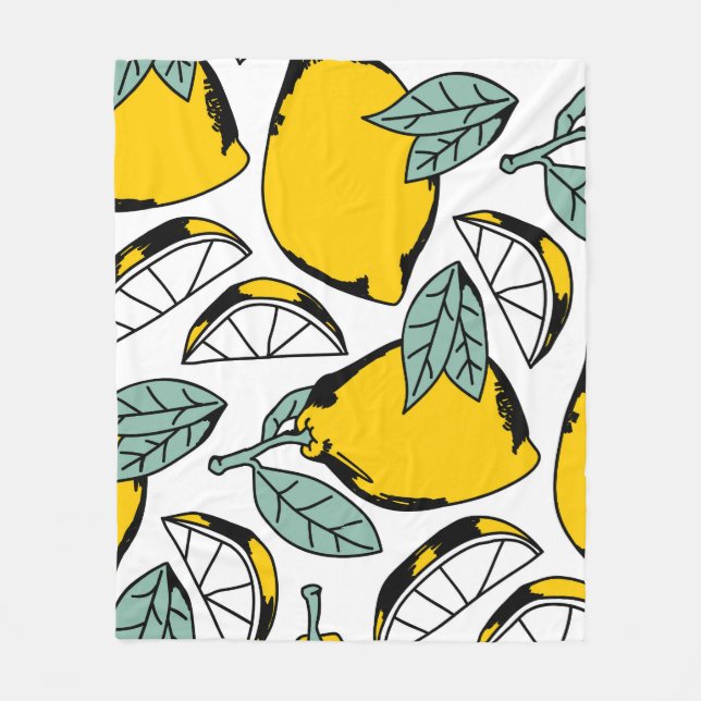 Hand drawn lemons, vibrant pattern. fleece blanket (Front)