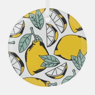 Hand drawn lemons, vibrant pattern. glass tree decoration