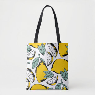 Hand drawn lemons, vibrant pattern. tote bag