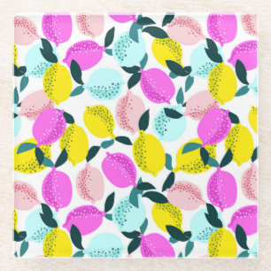 Hand Drawn Lemons Vintage Pattern Glass Coaster