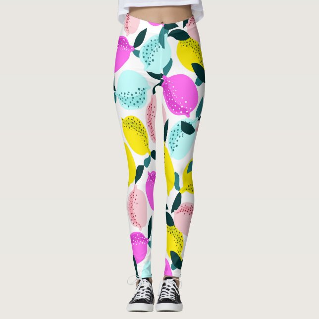Hand Drawn Lemons Vintage Pattern Leggings (Front)