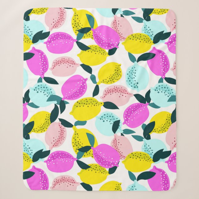 Hand Drawn Lemons Vintage Pattern Sherpa Blanket (Front)