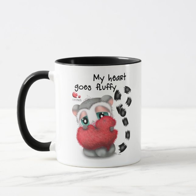 Hand-Drawn Lemur Holding Big Red Heart Mug (Left)