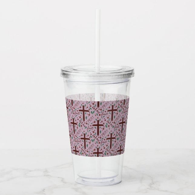 Hand-drawn Lenten Cross and Roses Clear Tumbler (Front)