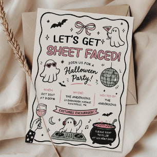Hand Drawn Let's Get Sheet Faced Halloween Party Invitation