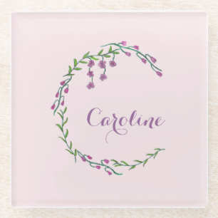 Hand Drawn Letter C Initial Monogram Vines Flowers Glass Coaster
