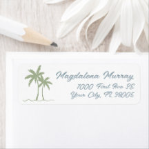 Hand Drawn Lettered Green Blue Tropical Palm Tree