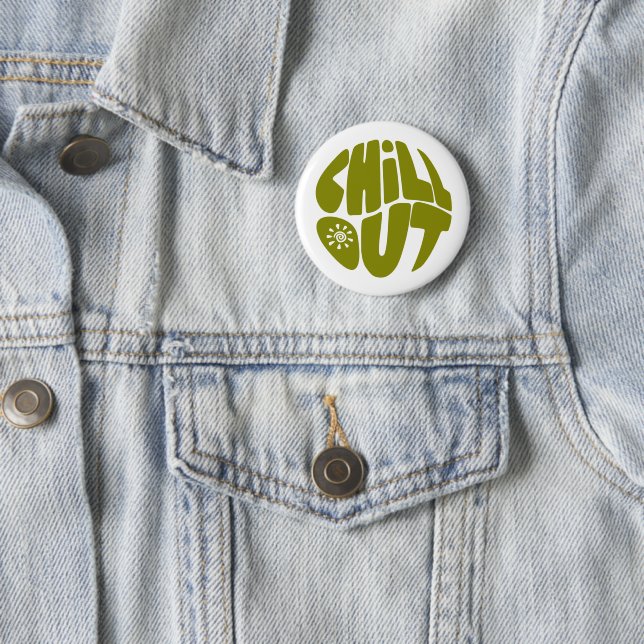 Hand drawn lettering phrase in the shape of a ball 6 cm round badge (In Situ)