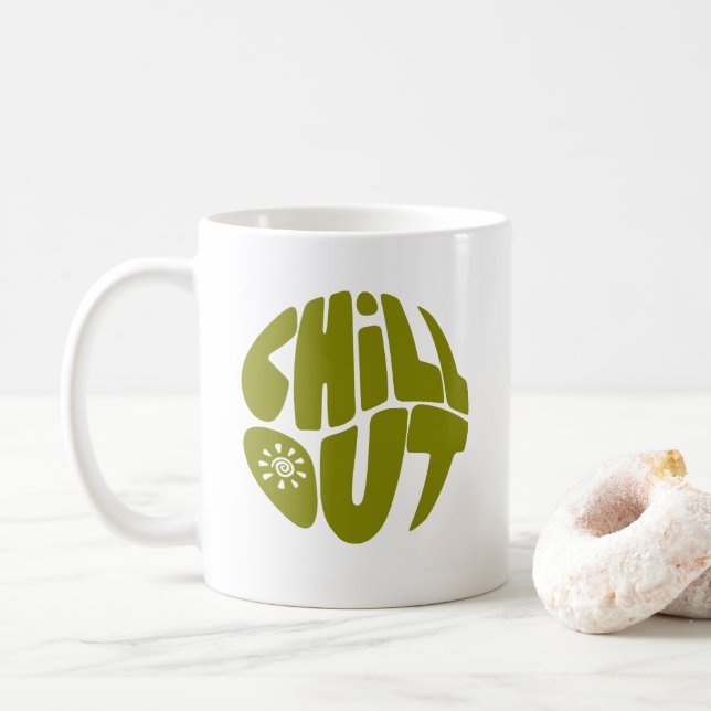 Hand-drawn lettering phrase in the shape of a ball coffee mug (With Donut)