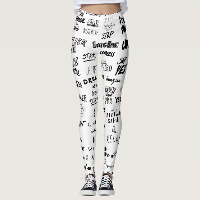 Hand-drawn lettering, typography doodle collection leggings (Front)