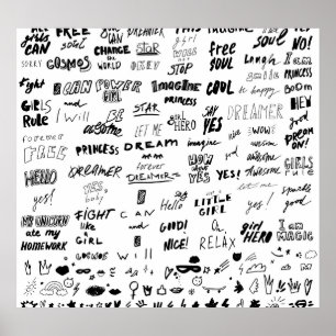 Hand-drawn lettering, typography doodle collection poster
