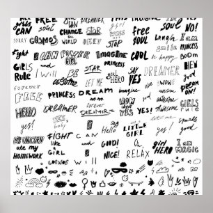 Hand-drawn lettering, typography doodle collection poster