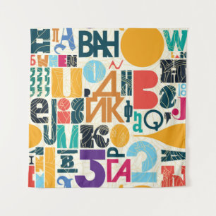 Hand-drawn letters: vintage seamless design. tapestry