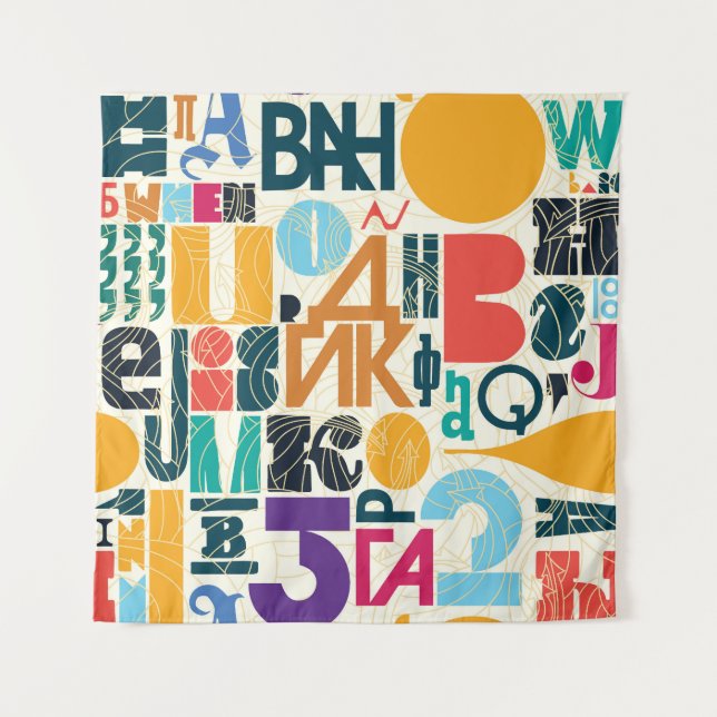 Hand-drawn letters: vintage seamless design. tapestry (Front)
