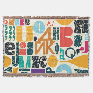 Hand-drawn letters: vintage seamless design. throw blanket