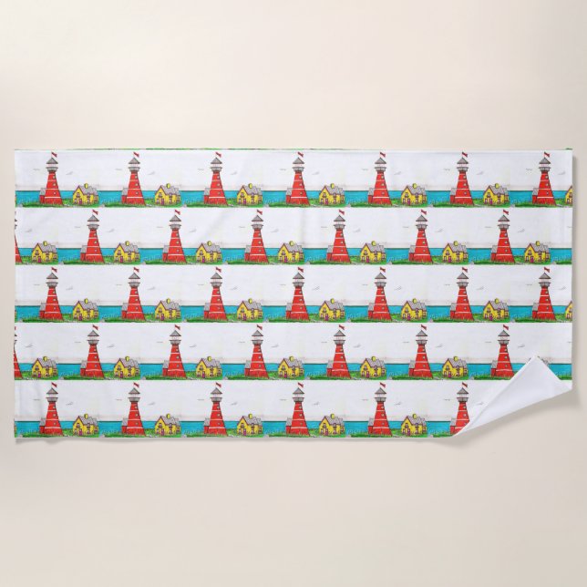 Hand Drawn Lighthouse Beach Towel (Front)