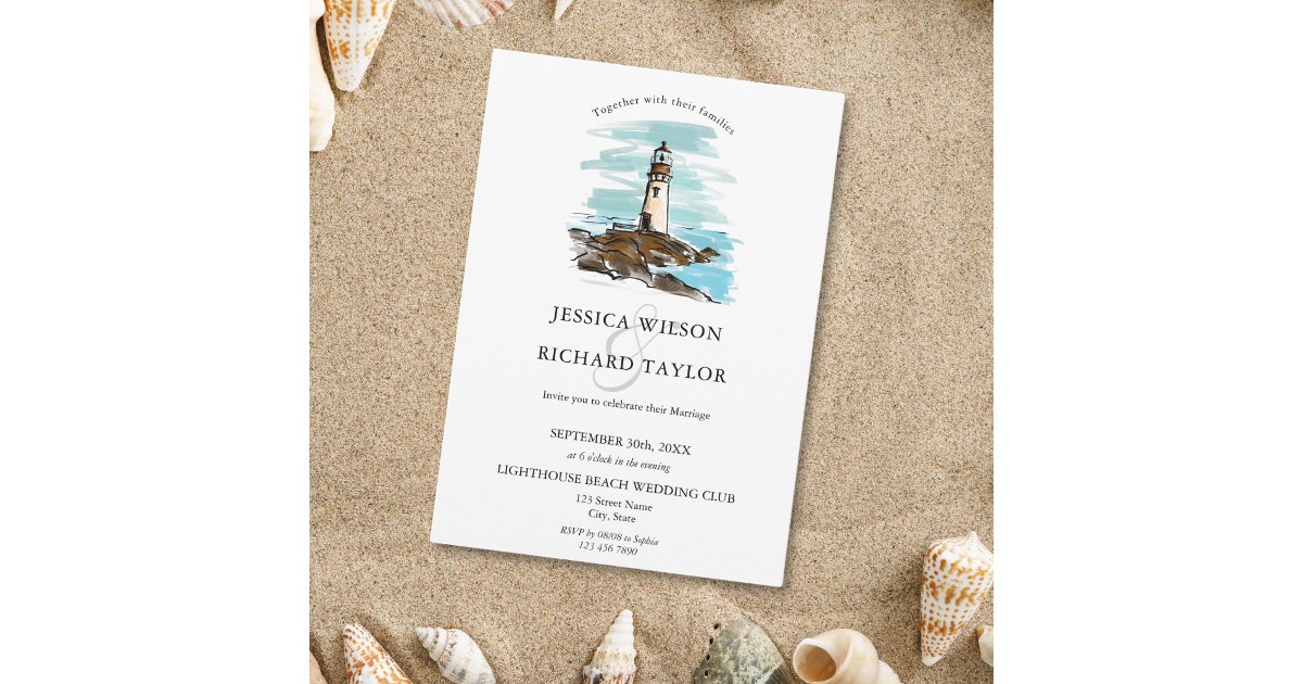 Hand Drawn Lighthouse Beach Venue Illustration Invitation | Zazzle