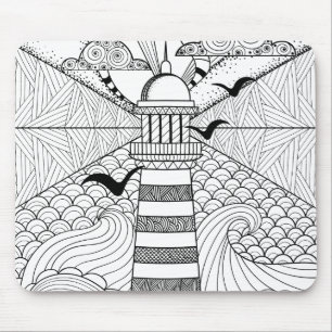 Hand Drawn Lighthouse Doodle Mouse Mat