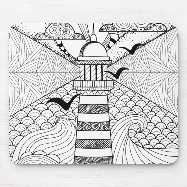 Hand Drawn Lighthouse Doodle Mouse Mat (Front)