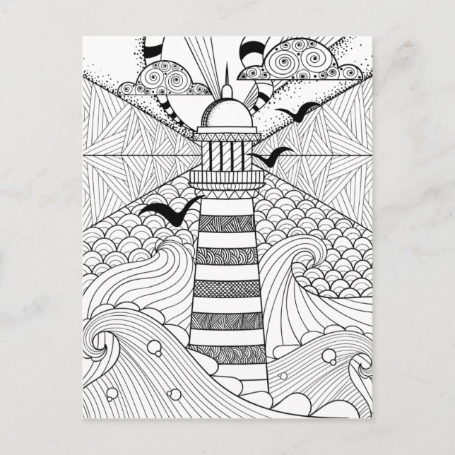 Hand Drawn Lighthouse Doodle Postcard (Front)