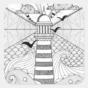 Hand Drawn Lighthouse Doodle Square Sticker
