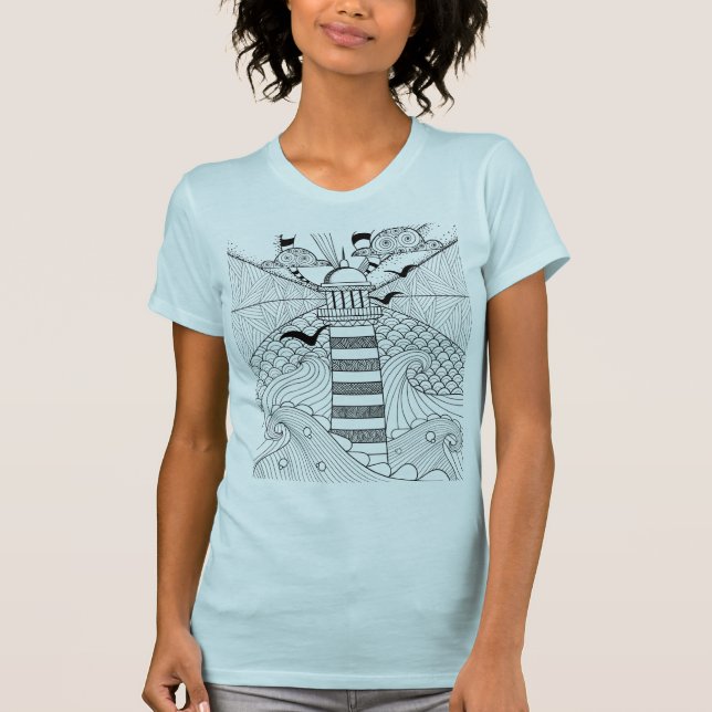 Hand Drawn Lighthouse Doodle T-Shirt (Front)