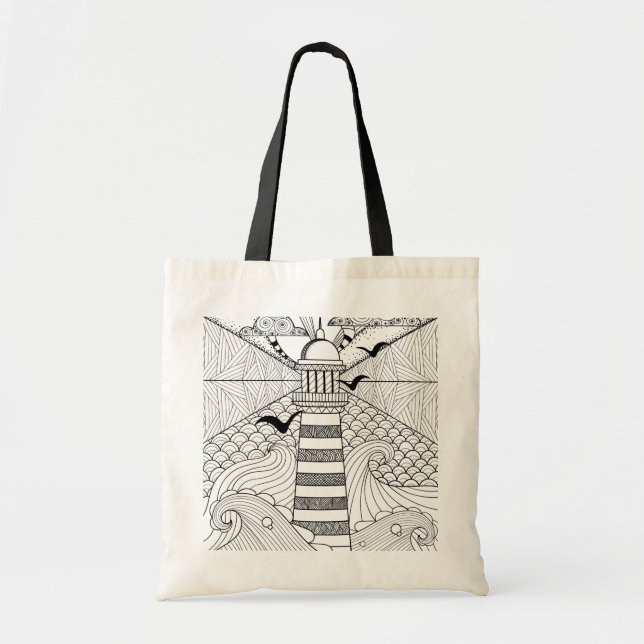 Hand Drawn Lighthouse Doodle Tote Bag (Front)