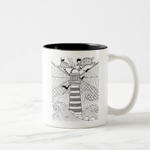 Hand Drawn Lighthouse Doodle Two-Tone Coffee Mug