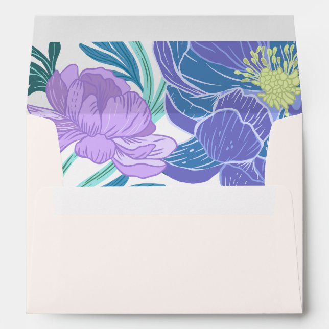 Hand drawn Lilac and Purple Pastel Floral Wedding  Envelope (Back (Bottom))