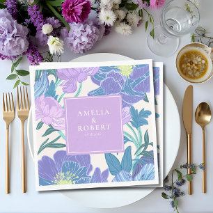 Hand drawn Lilac and Purple Pastel Floral Wedding  Napkin