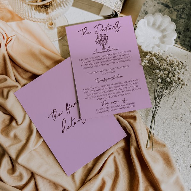 Hand Drawn Lilac Burgundy Floral Wedding Details Enclosure Card (Creator Uploaded)