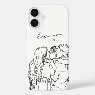 Hand-drawn line art phone case: Mum/Dad love you iPhone 16 Case