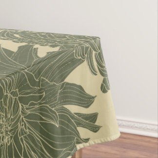 Hand drawn line garden and tropical flowers. tablecloth