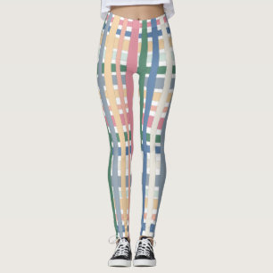 Hand Drawn Lines Colourful Striped Plaid Grid Leggings