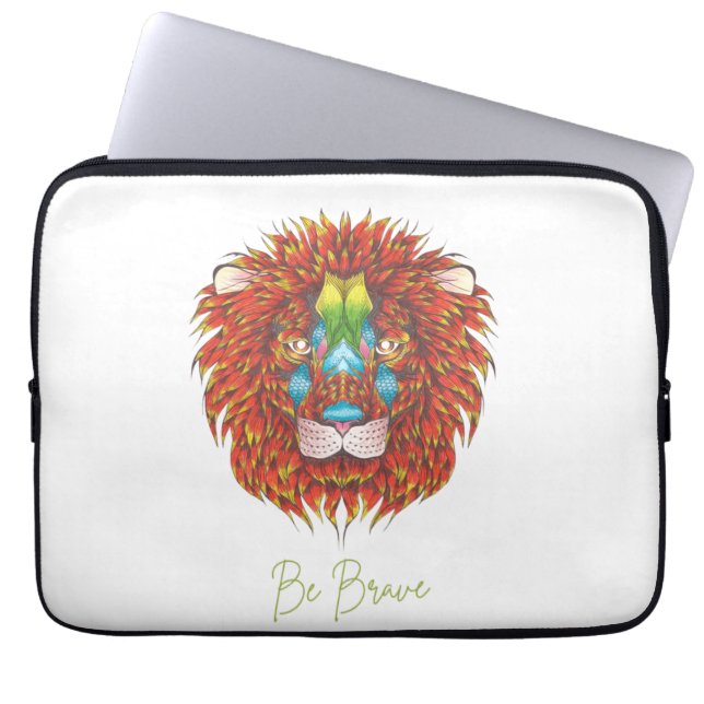 Hand-Drawn Lion Art | 13" Neoprene Laptop Sleeve  (Front)