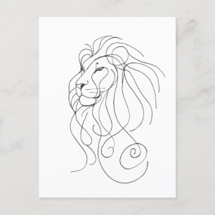 Hand Drawn Lion - Minimalist Line Art Invitation Postcard