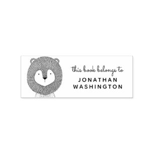 Hand-drawn Lion This Book Belongs To Custom Name Rubber Stamp