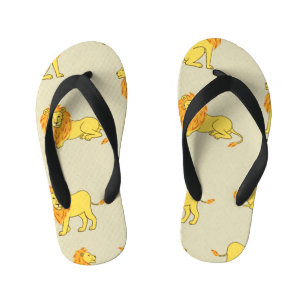 Hand-drawn lion: vintage pattern. kid's flip flops