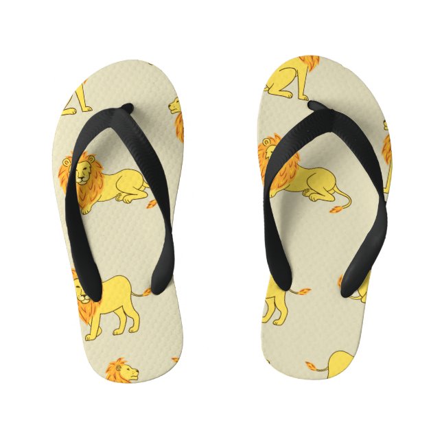 Hand-drawn lion: vintage pattern. kid's flip flops (Footbed)