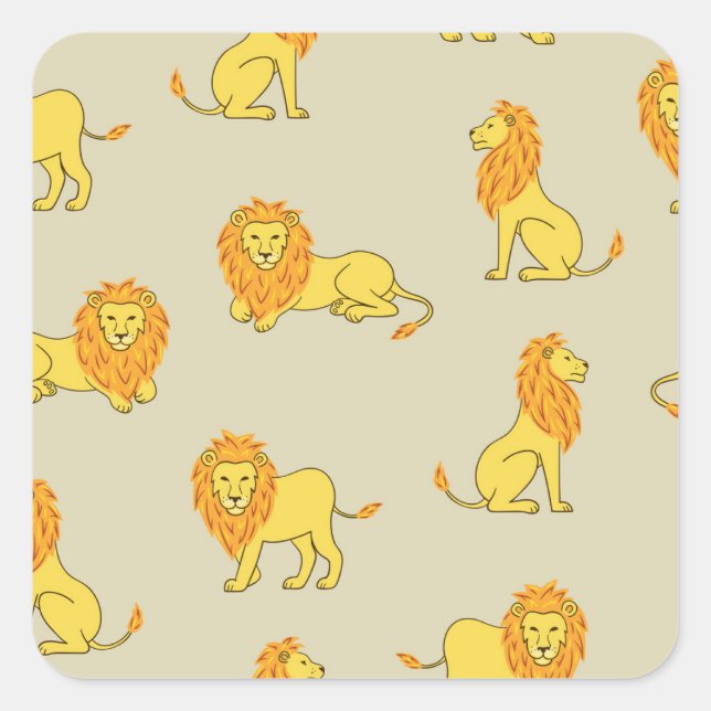 Hand-drawn lion: vintage pattern. square sticker (Front)