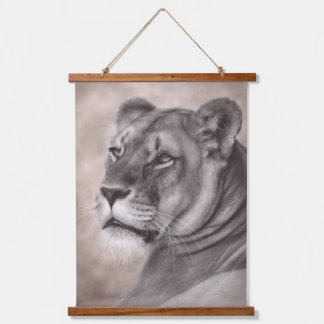 Hand Drawn Lioness Wildlife Art Hanging Tapestry
