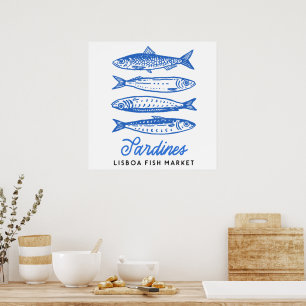 Hand Drawn Lisboa Fish Market Sardines Poster