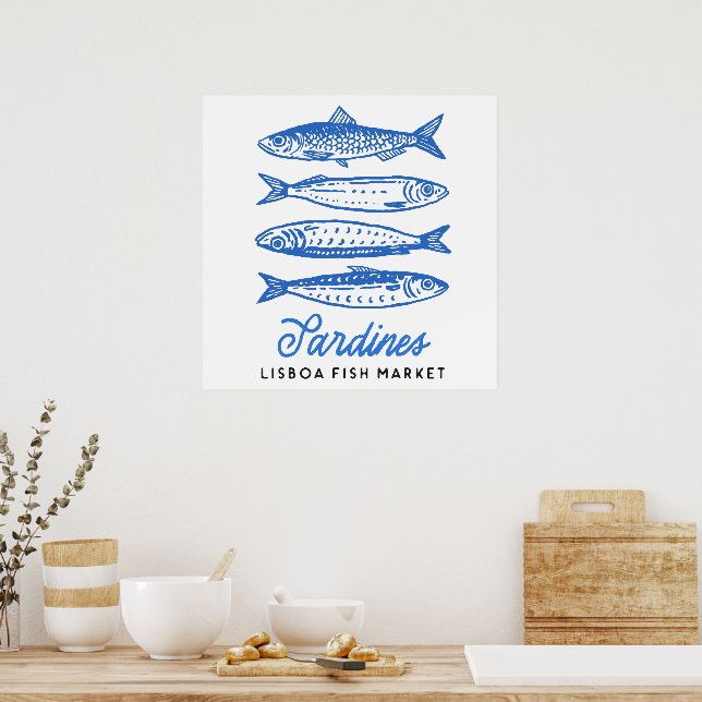 Hand Drawn Lisboa Fish Market Sardines Poster (Kitchen)