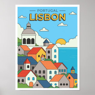 Hand Drawn Lisbon Portugal Art Vintage Travel Poster