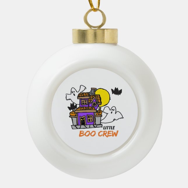 Hand Drawn Little Boo Crew Halloween Ceramic Ball Christmas Ornament (Front)